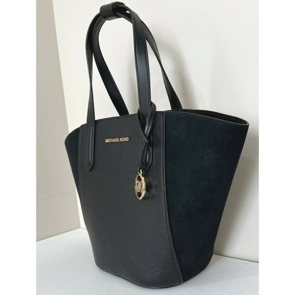 New Michael Kors Portia Small Tote Leather and Suede Black - Picture 4 of 6